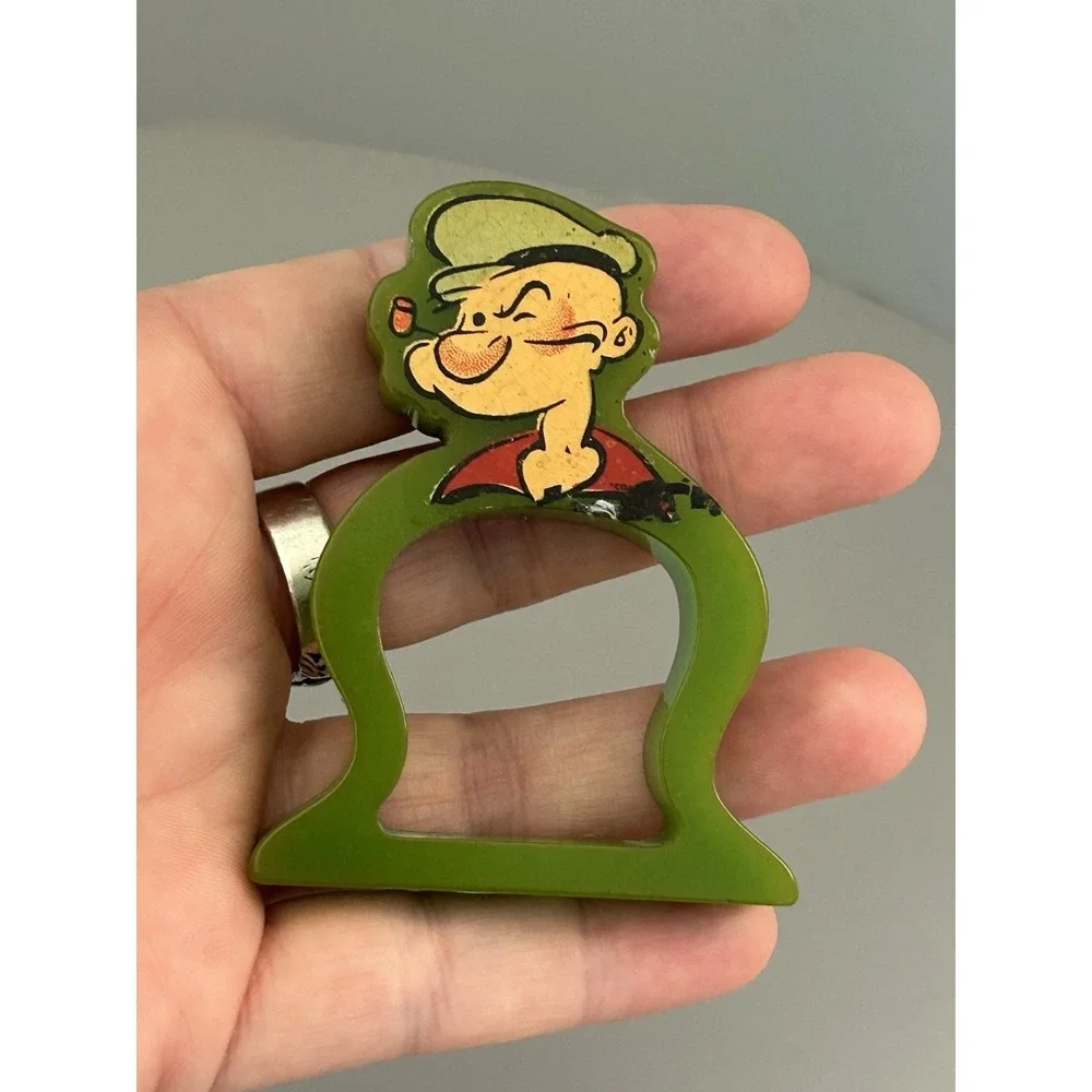 Vintage MCM Green Bakelite Popeye The Sailor Decal Napkin Ring 2-Side Rare!